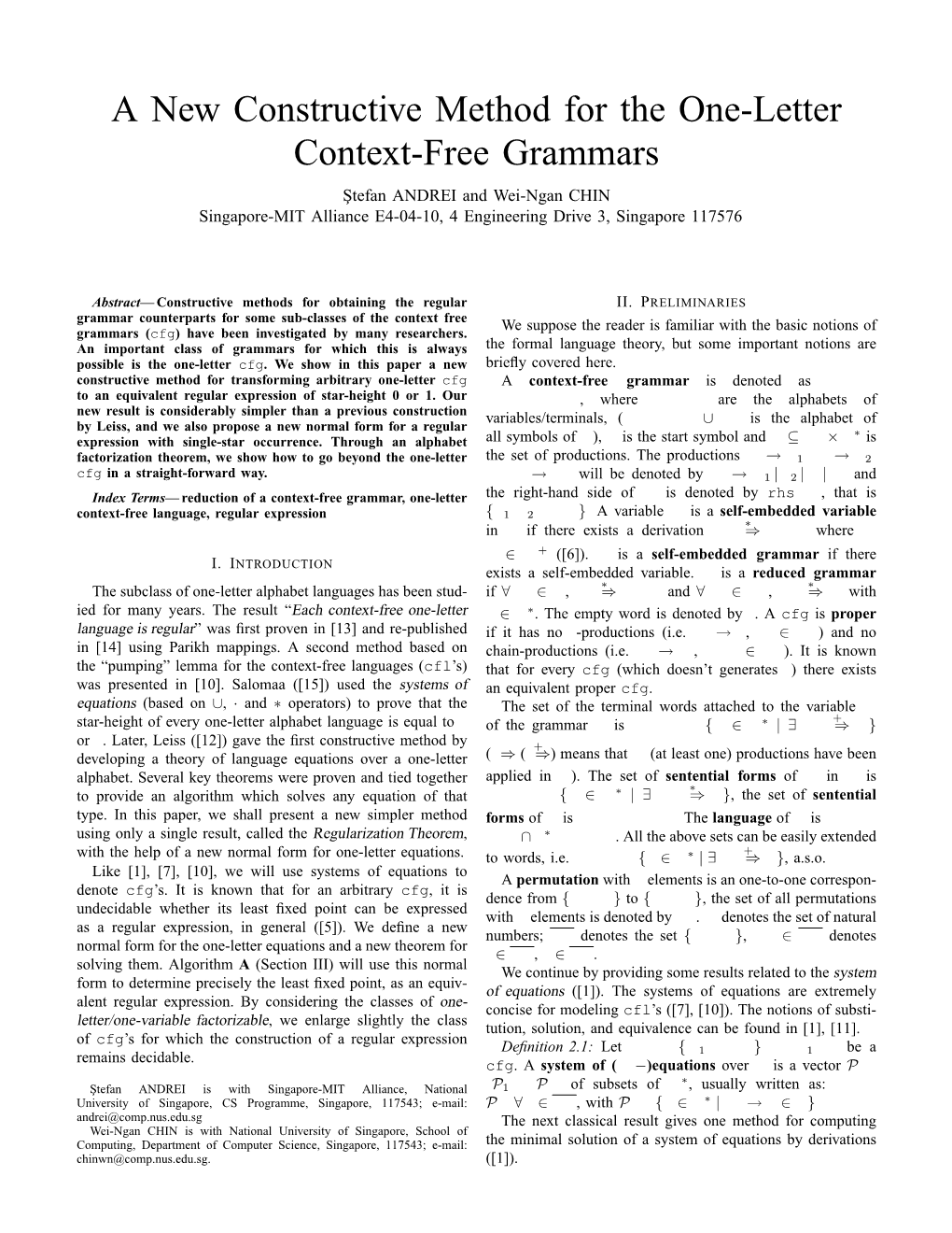 A New Constructive Method for the One-Letter Context-Free Grammars