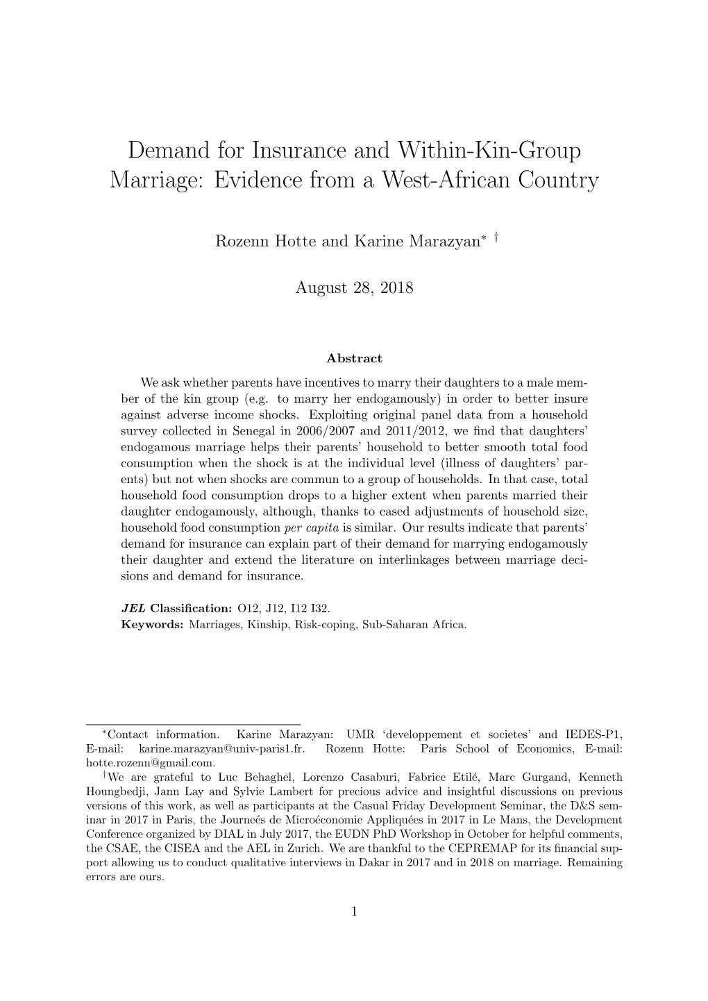 Demand for Insurance and Within-Kin-Group Marriage: Evidence from a West-African Country