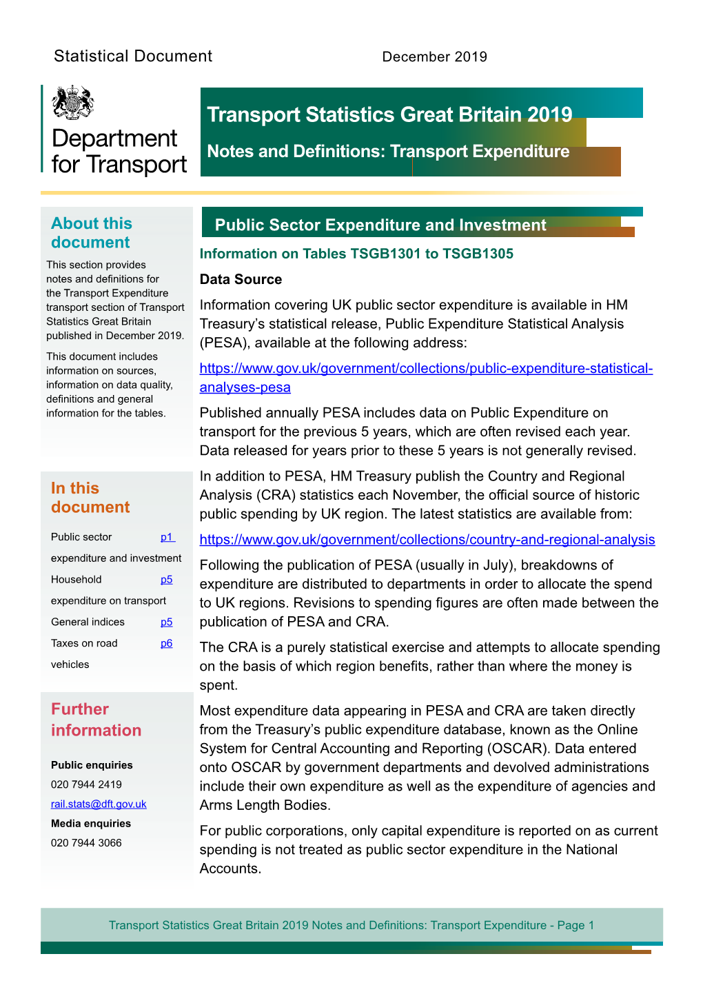 Transport Expenditure: Notes and Definitions