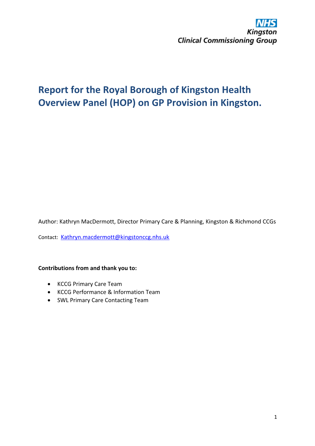 On GP Provision in Kingston