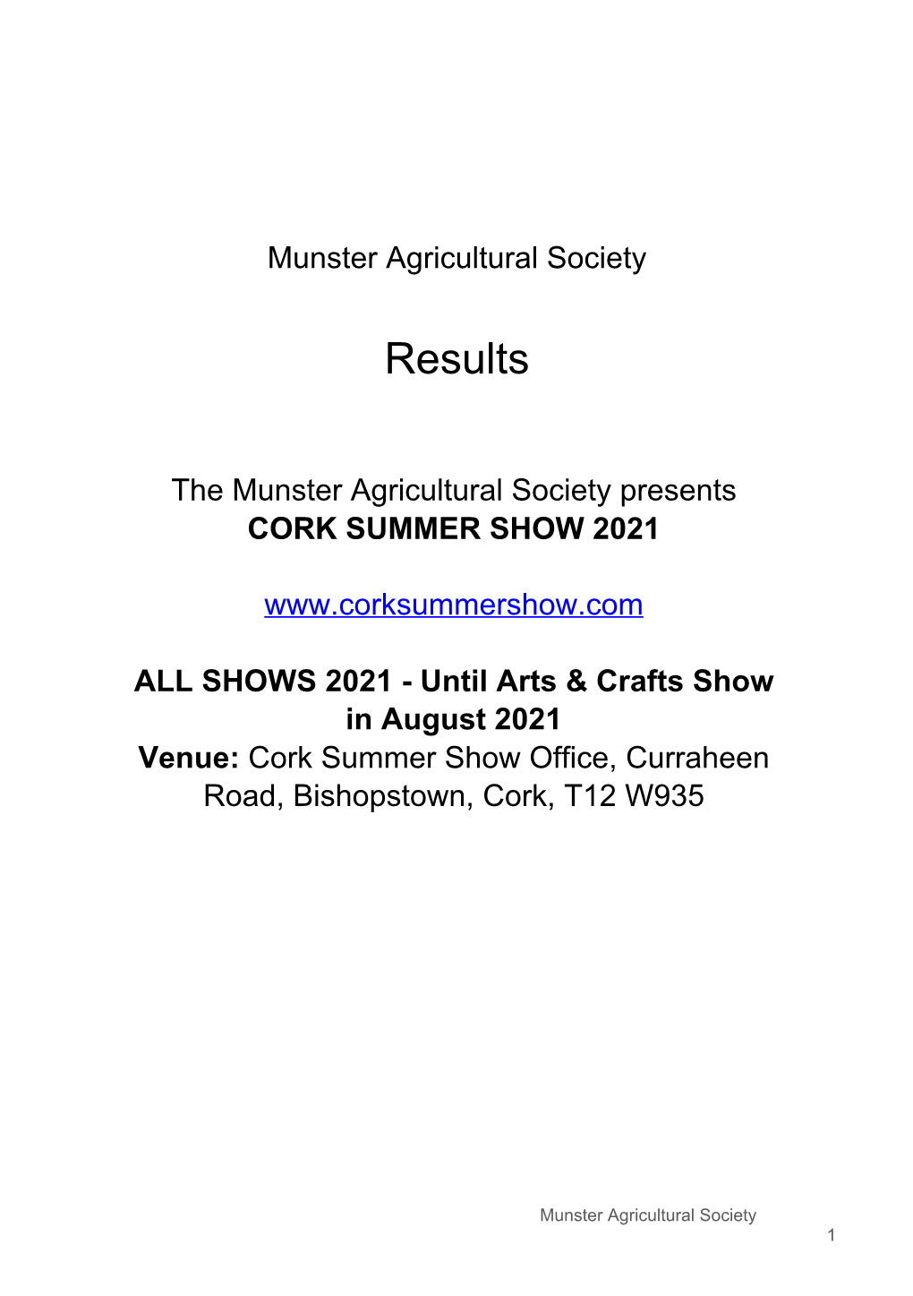 Munster Agricultural Society | Results