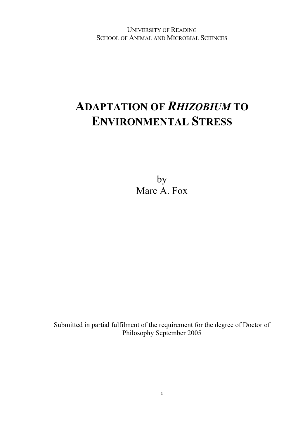 Adaptation of Rhizobium to Environmental Stress
