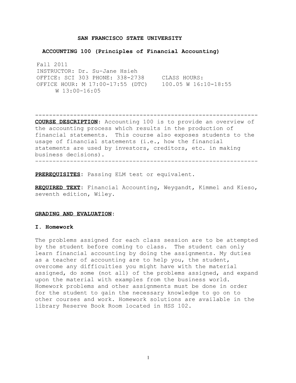 ACCOUNTING 100 (Principles of Financial Accounting)