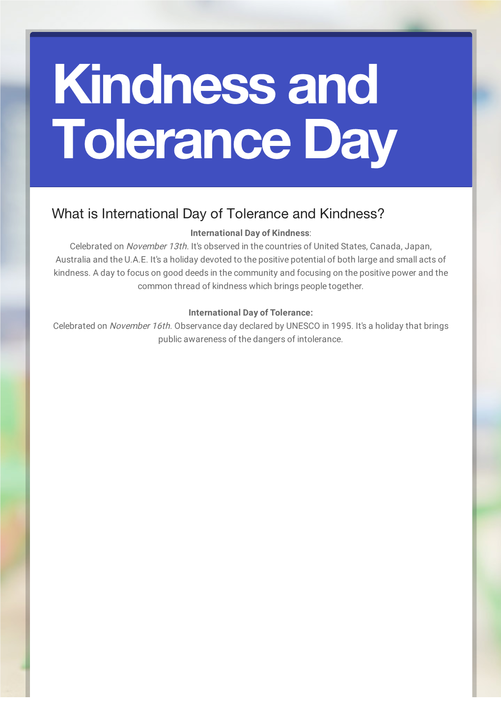 Kindness and Tolerance Day
