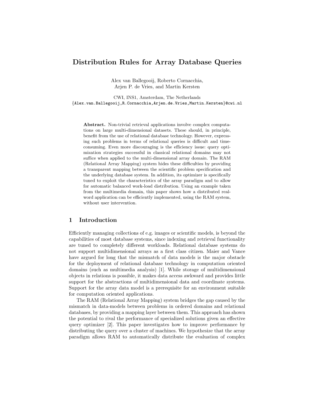 Distribution Rules for Array Database Queries