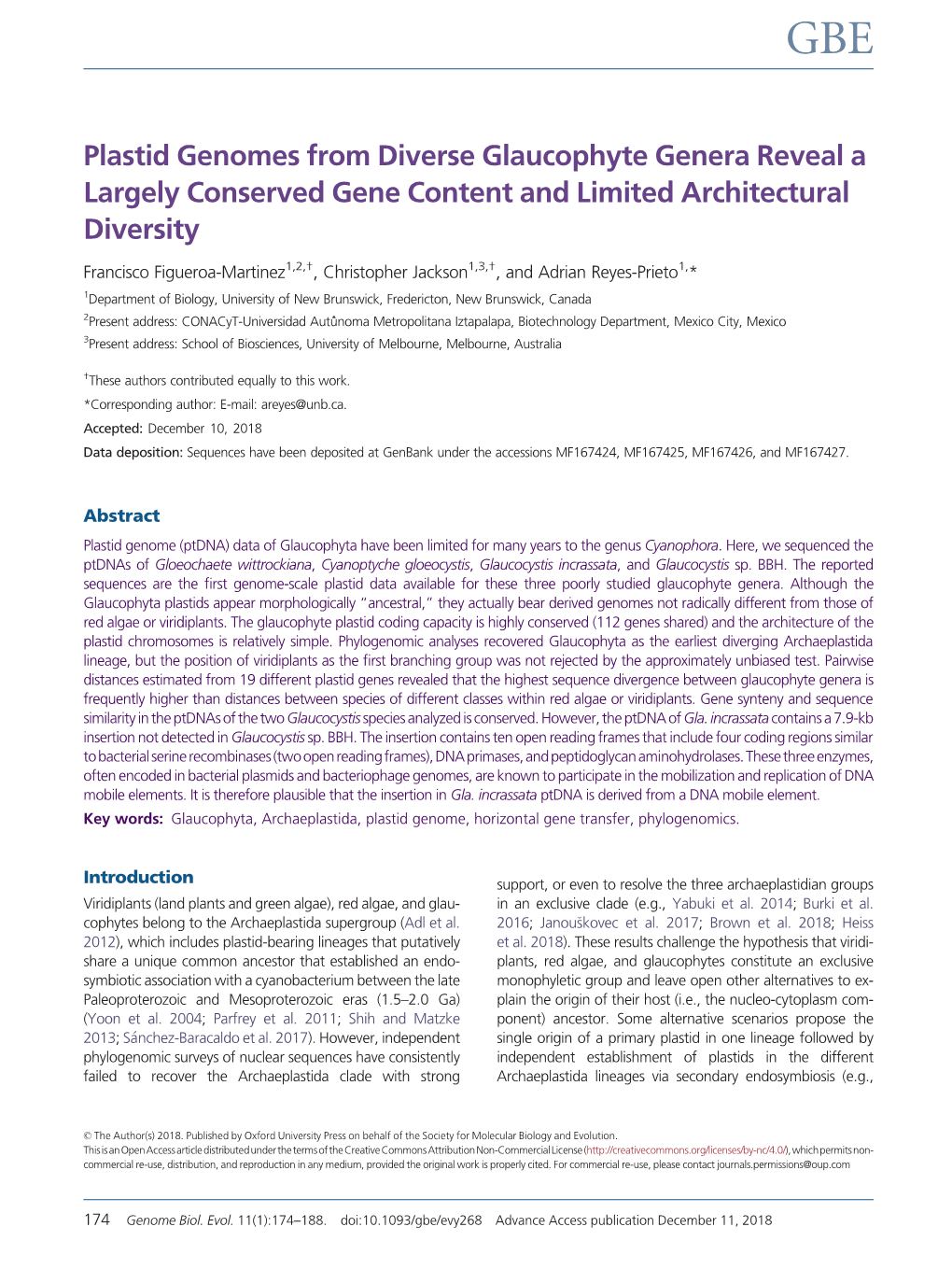 Plastid Genomes from Diverse Glaucophyte Genera Reveal a Largely Conserved Gene Content and Limited Architectural Diversity