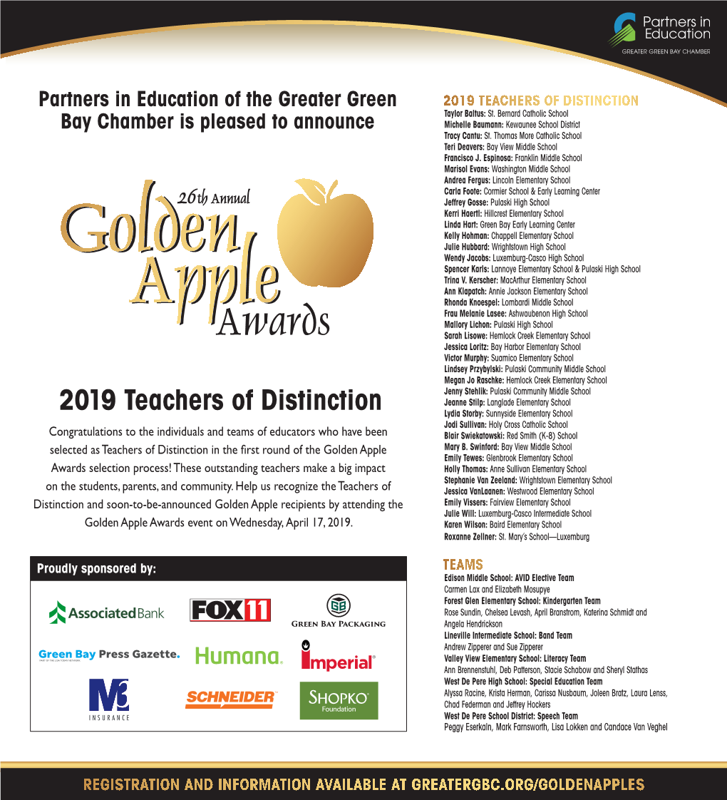 2019 Teachers of Distinction (PDF)