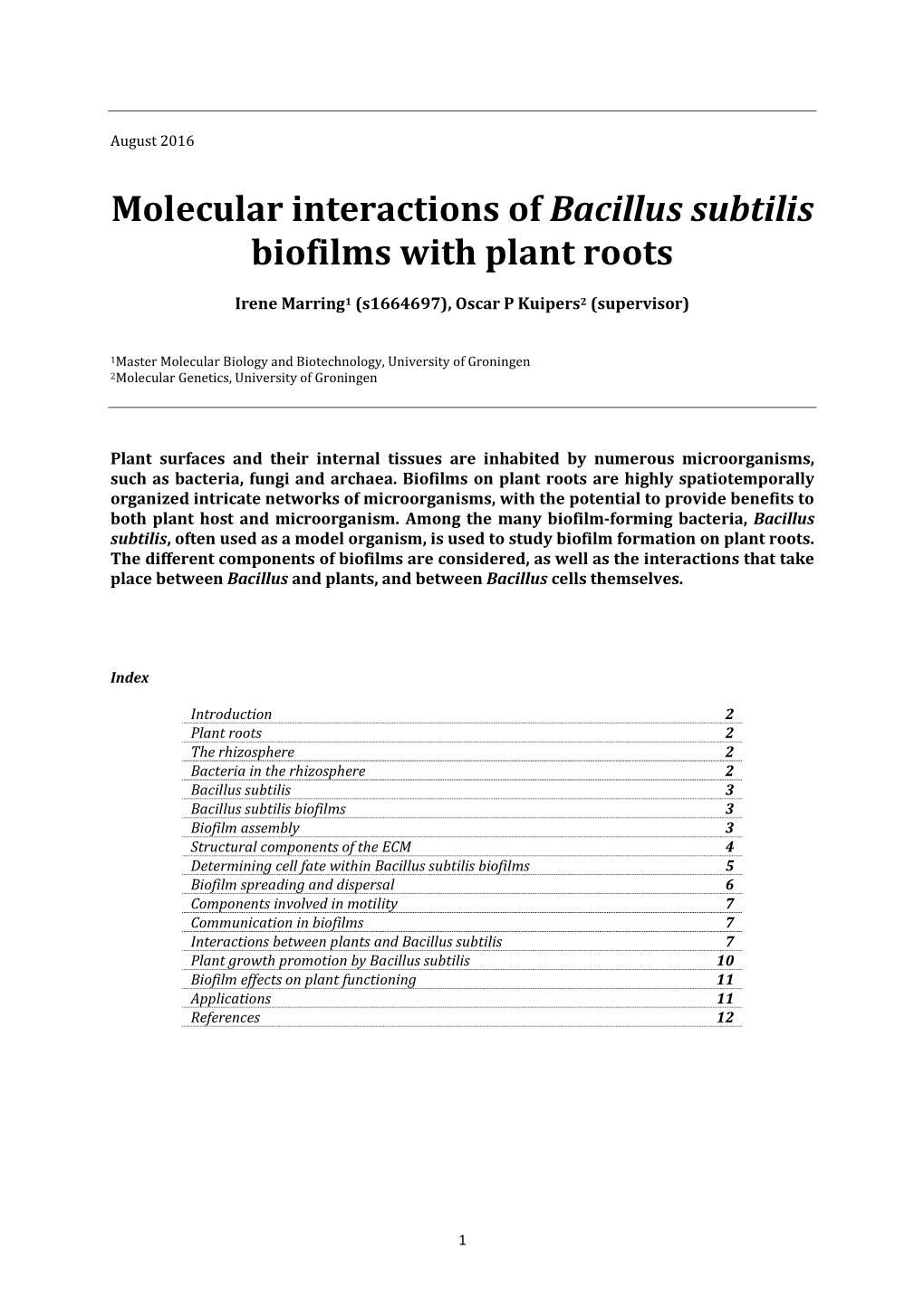 Molecular Interactions of Bacillus Subtilis Biofilms with Plant Roots