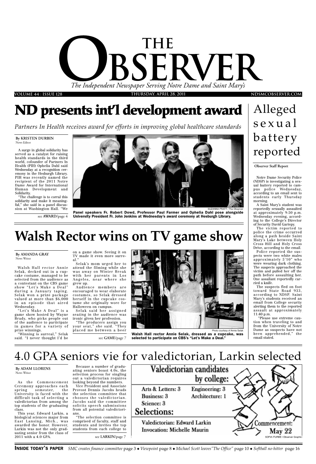 ND Presents Int'l Development Award Walsh Rector Wins on TV Game Show