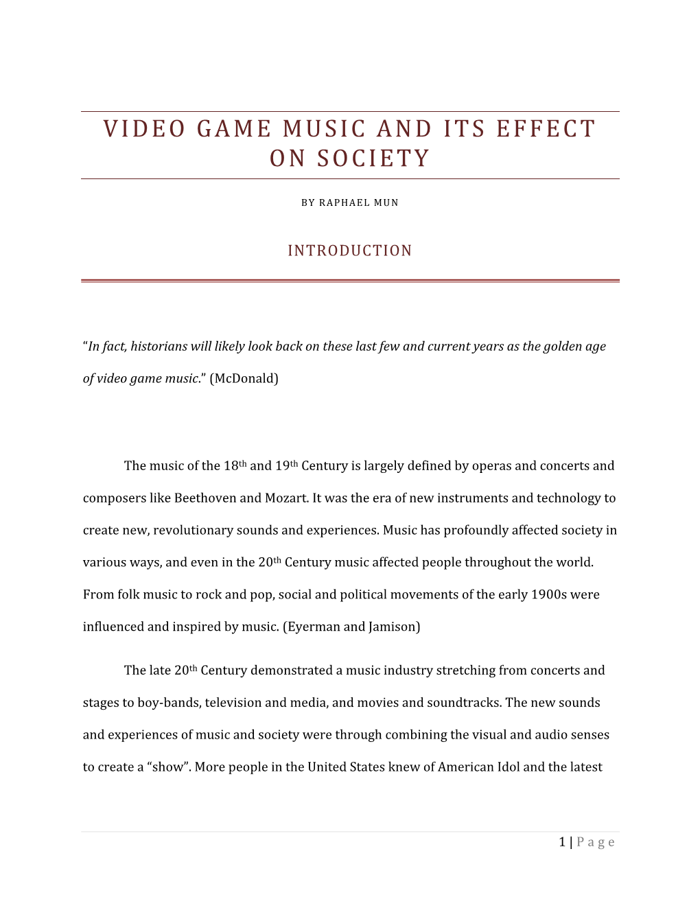 Video Game Music and Its Effect on Society