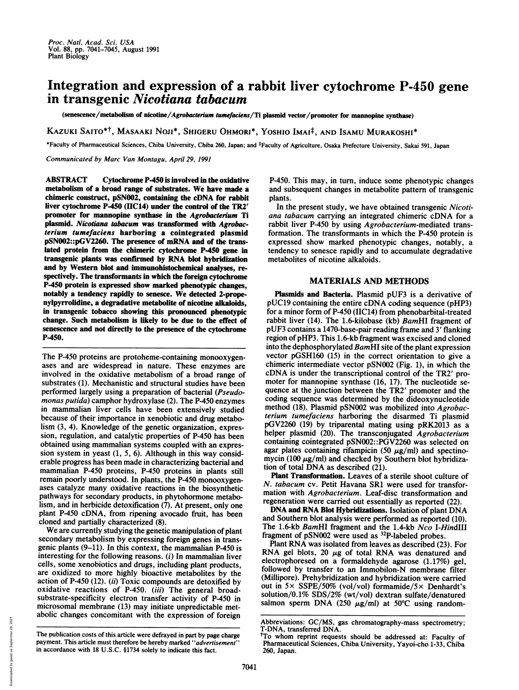 In Transgenic Nicotiana Tabacum