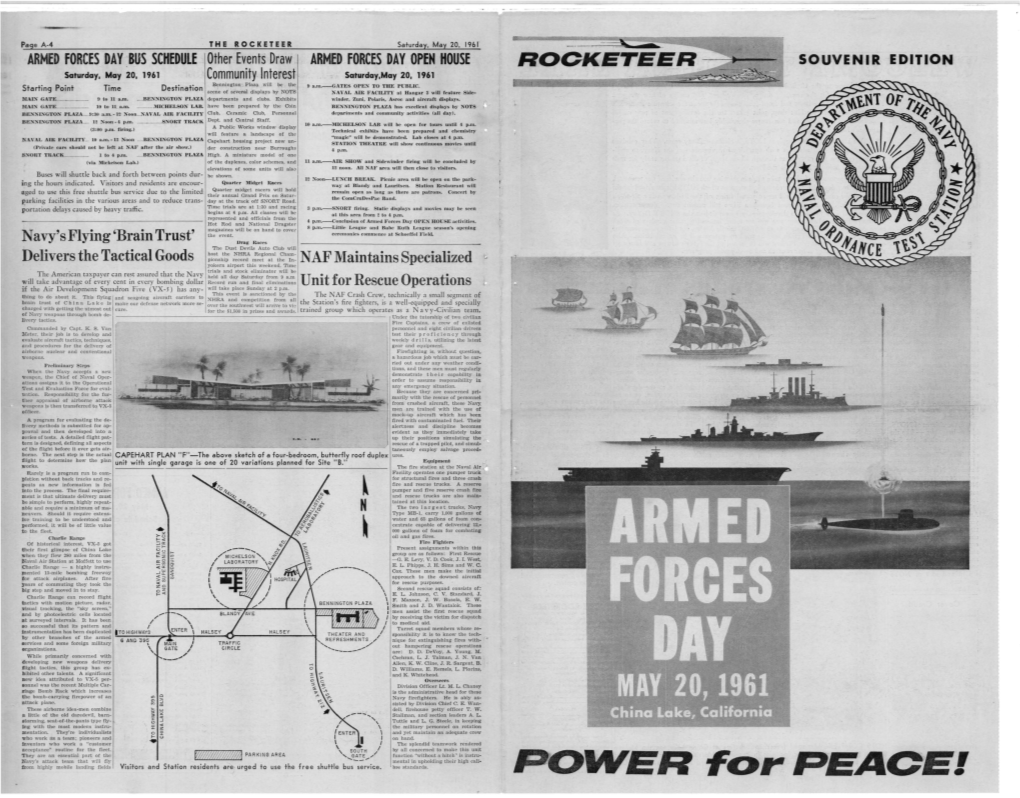 Liver #Or PEACE! Page A-2 the ROCKETEER Saturday, May 20, 1961 Saturday, May 20, 1961 the RO ,CK ,ETE£R Page A-3 U