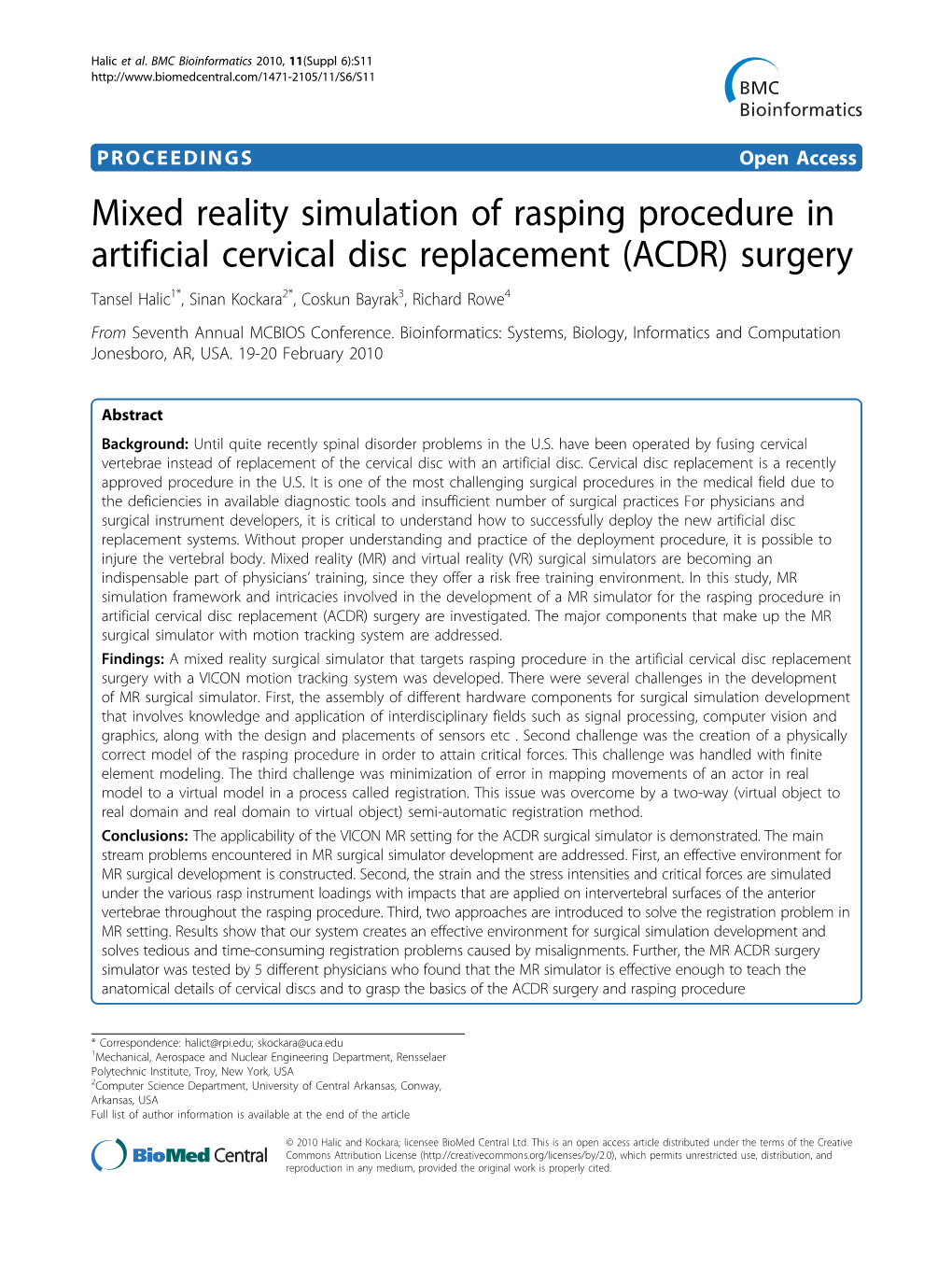 Mixed Reality Simulation of Rasping Procedure in Artificial Cervical Disc