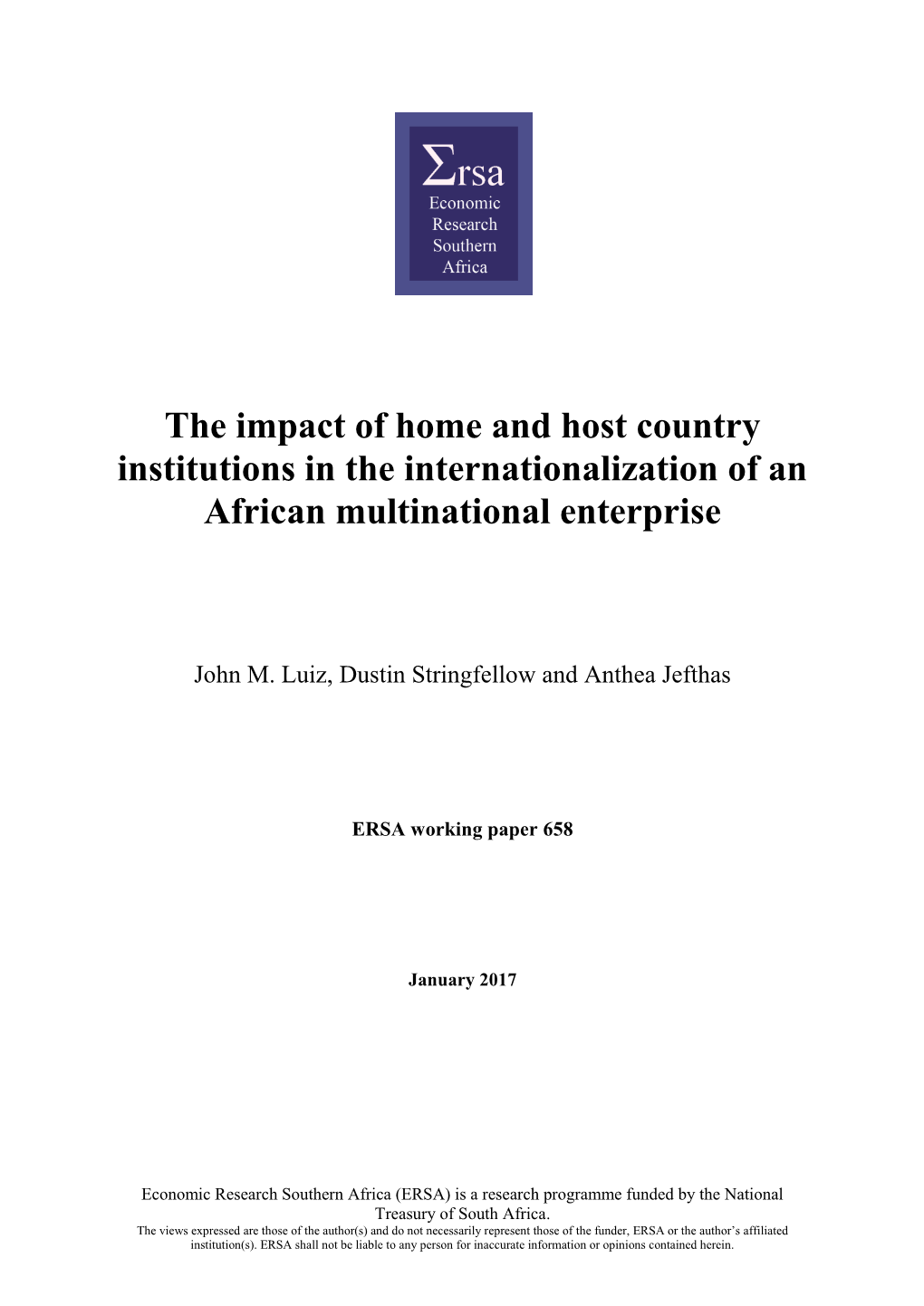 The Impact of Home and Host Country Institutions in the Internationalization of an African Multinational Enterprise