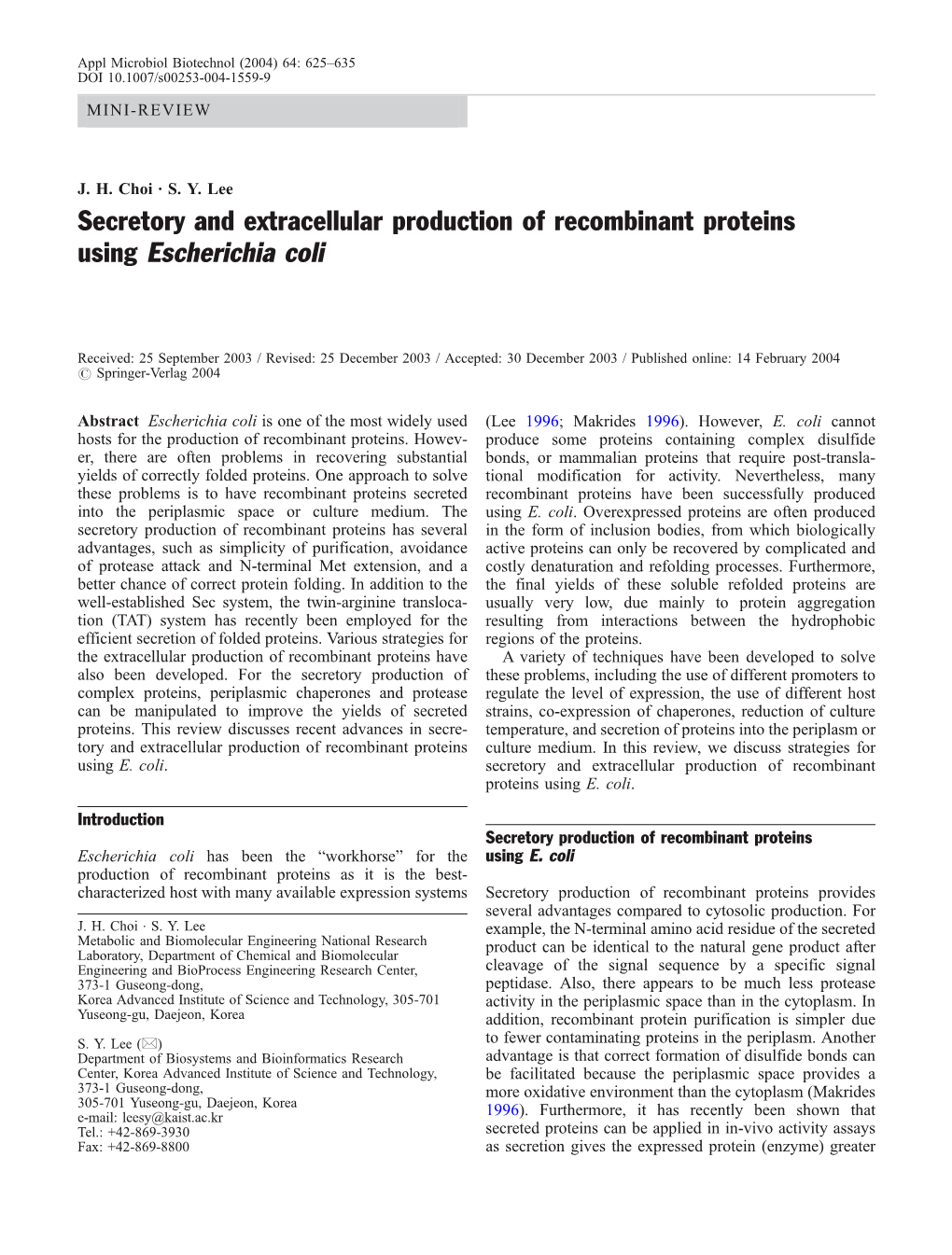 Secretory and Extracellular Production of Recombinant Proteins Using Escherichia Coli