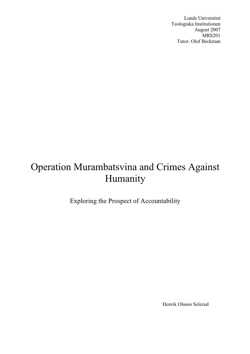 Operation Murambatsvina and Crimes Against Humanity