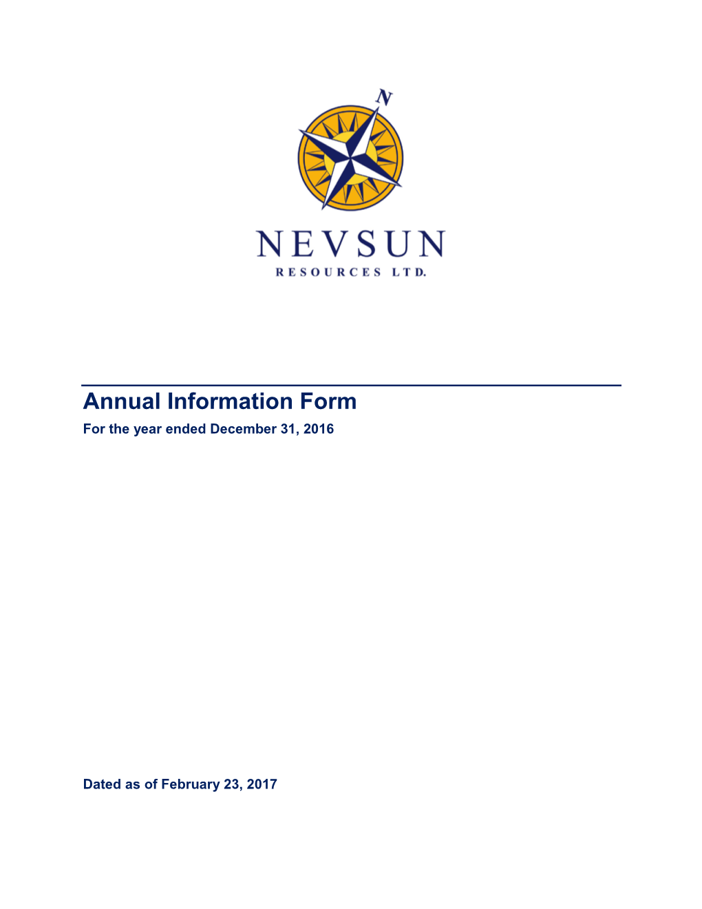 Annual Information Form for the Year Ended December 31, 2016