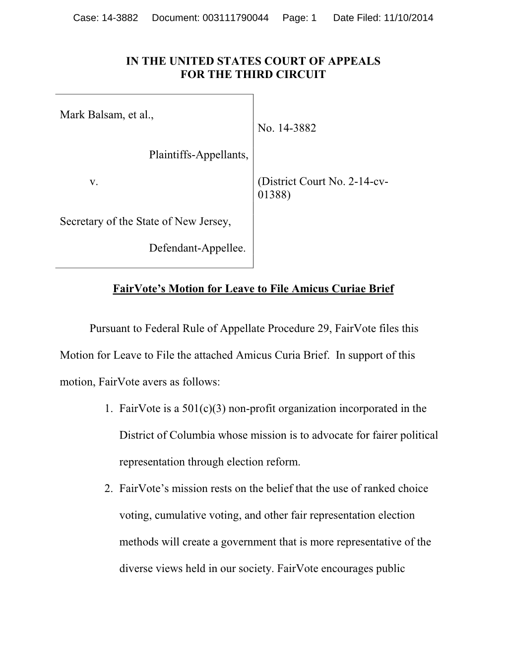 14-3882 Document: 003111790044 Page: 1 Date Filed: 11/10/2014