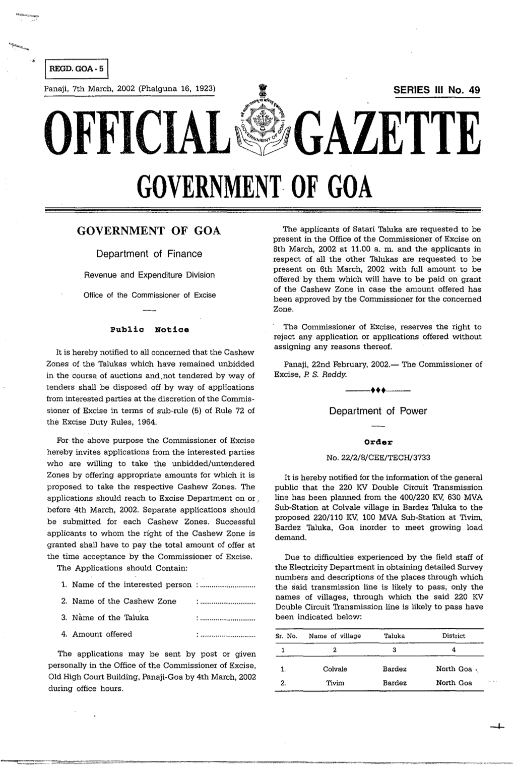 Official~#Gazette Government· of Goa