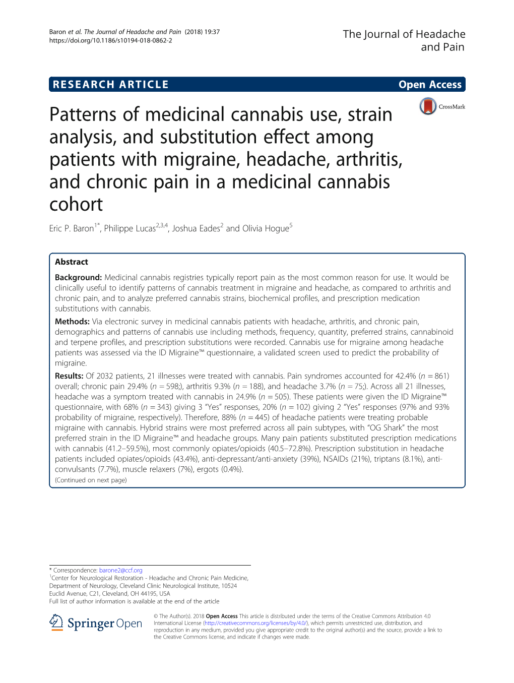 Patterns of Medicinal Cannabis Use, Strain Analysis, and Substitution Effect Among Patients with Migraine, Headache, Arthritis