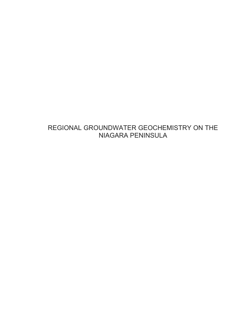 Regional Groundwater Geochemistry on the Niagara Peninsula