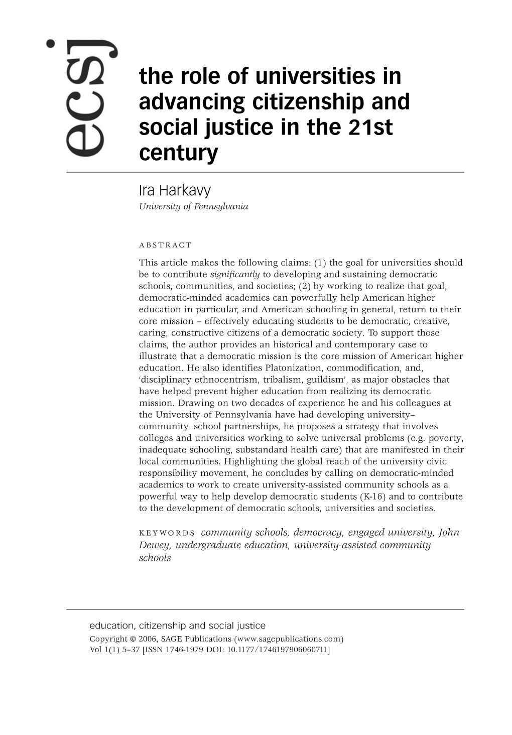 The Role of Universities in Advancing Citizenship and Social Justice in the 21St Century