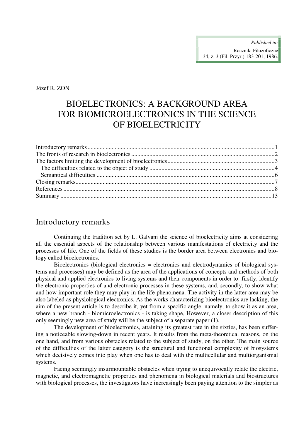 Bioelectronics: a Background Area for Biomicroelectronics in the Science of Bioelectricity