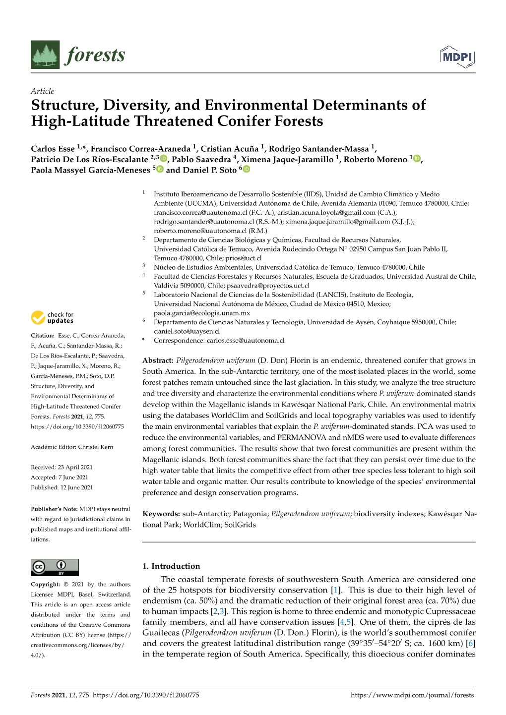 Structure, Diversity, and Environmental Determinants of High-Latitude Threatened Conifer Forests