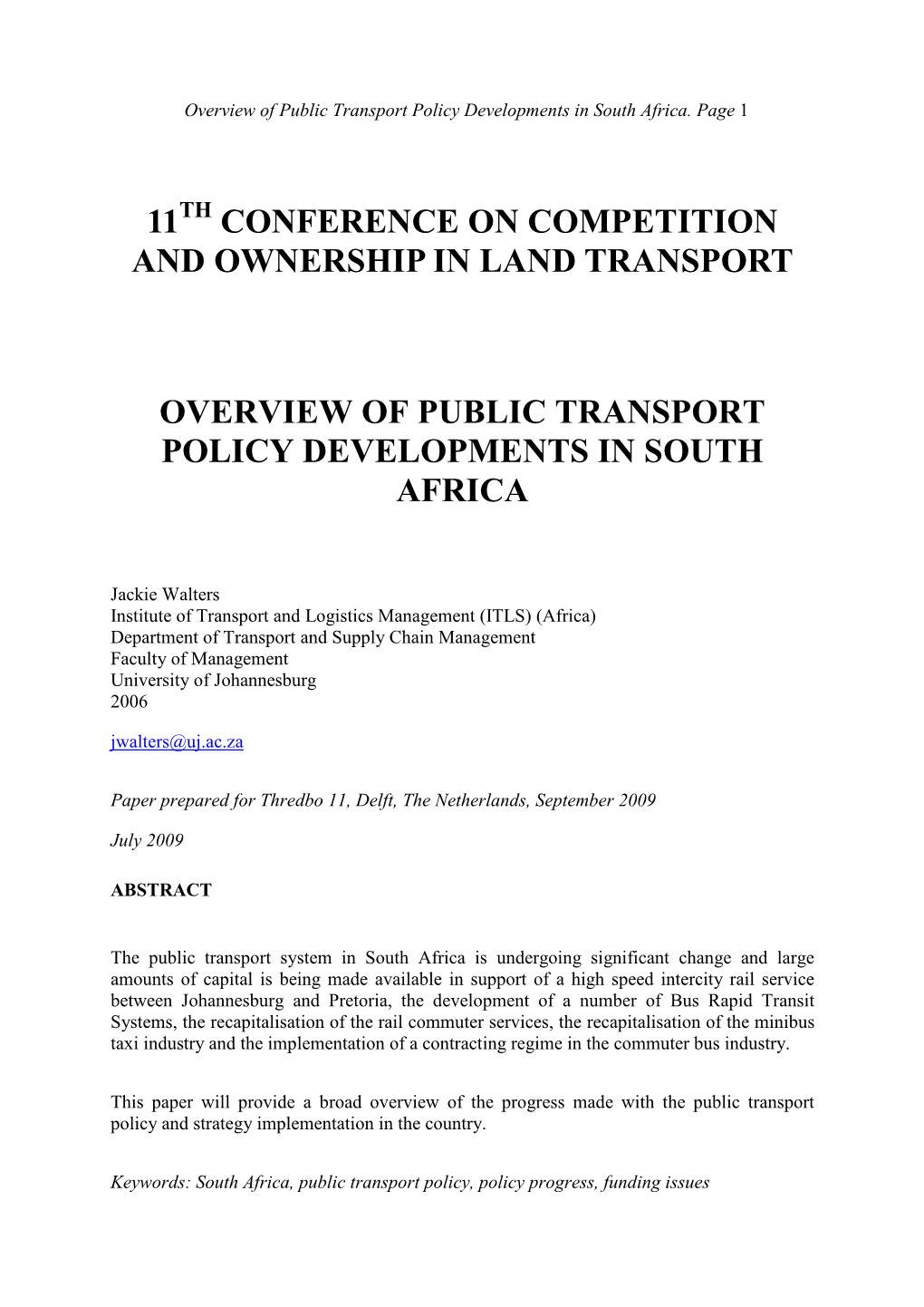 Conference on Competition and Ownership in Land Transport