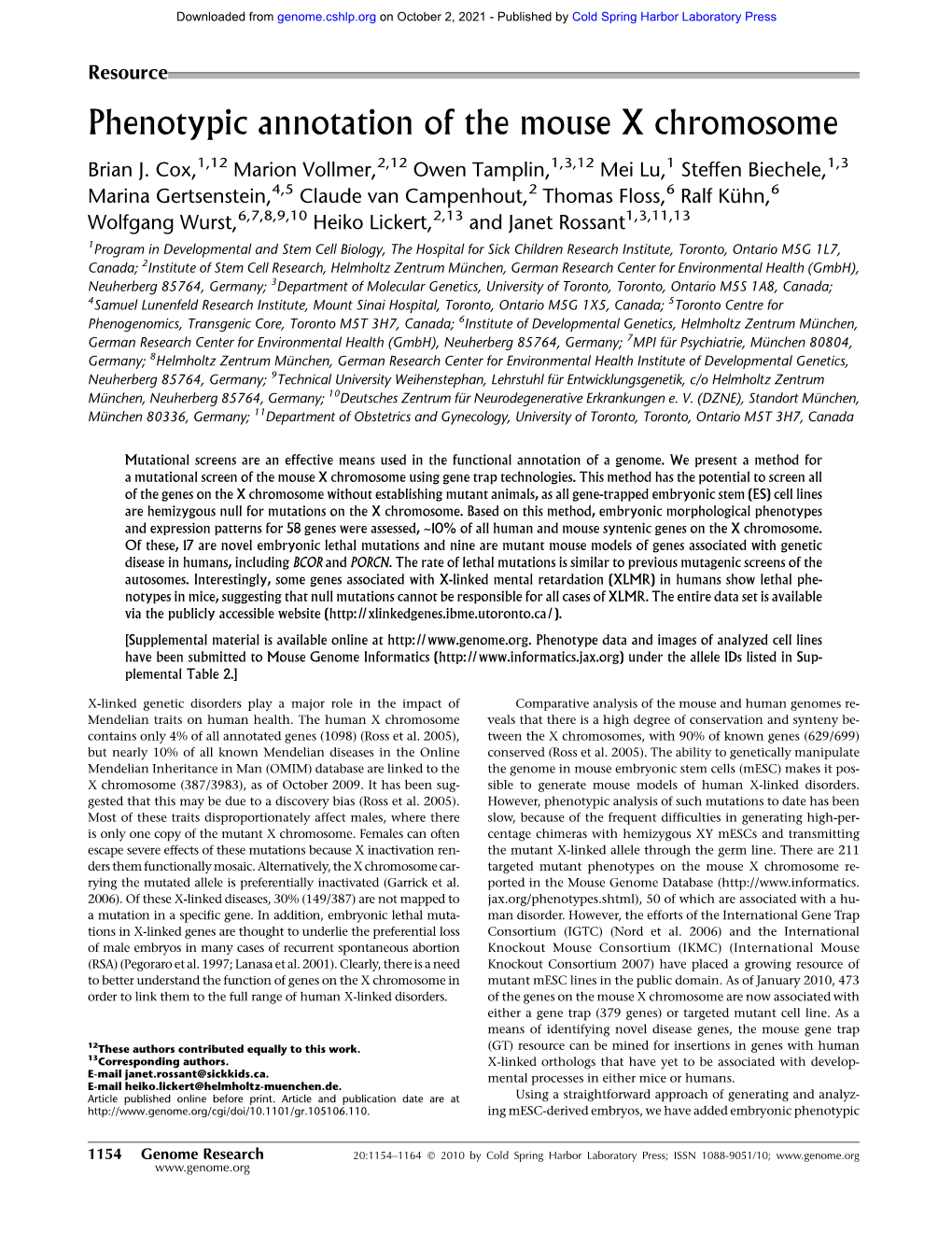 Phenotypic Annotation of the Mouse X Chromosome