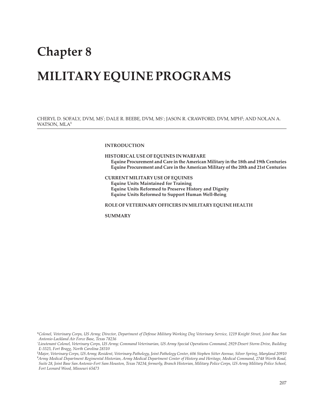 Chapter 8 MILITARY EQUINE PROGRAMS