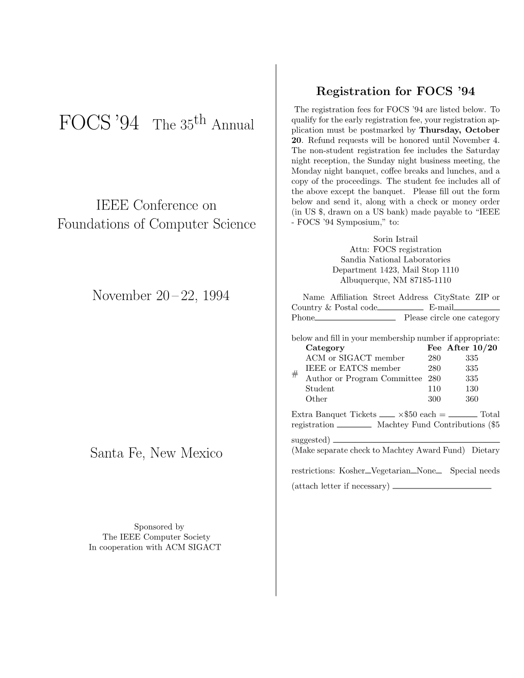 FOCS '94 the 35Thannual IEEE Conference on Foundations Of