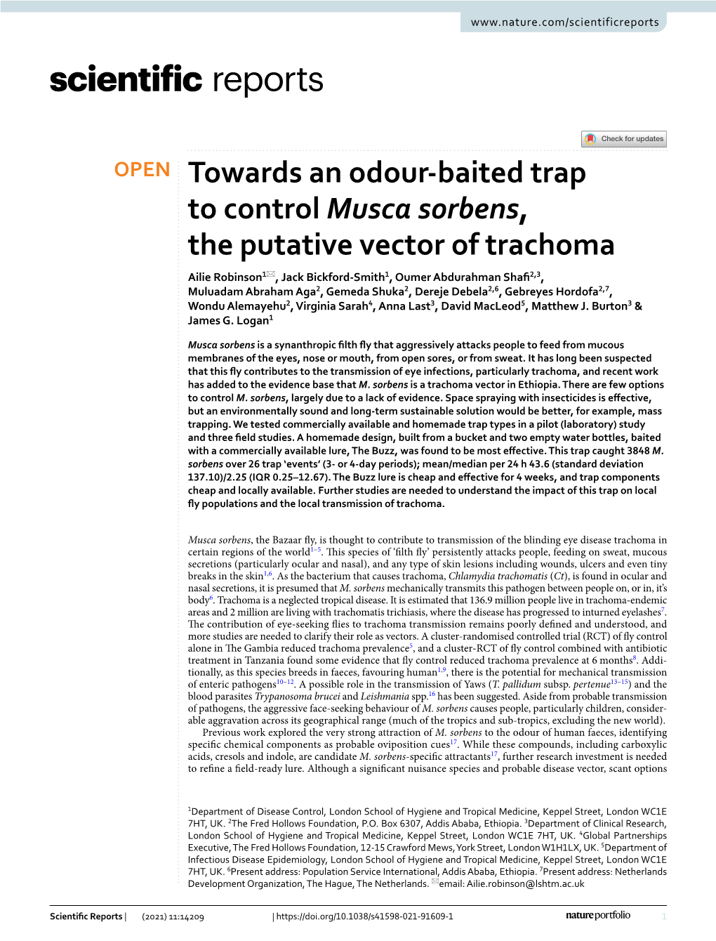 Towards an Odour-Baited Trap to Control Musca Sorbens, the Putative