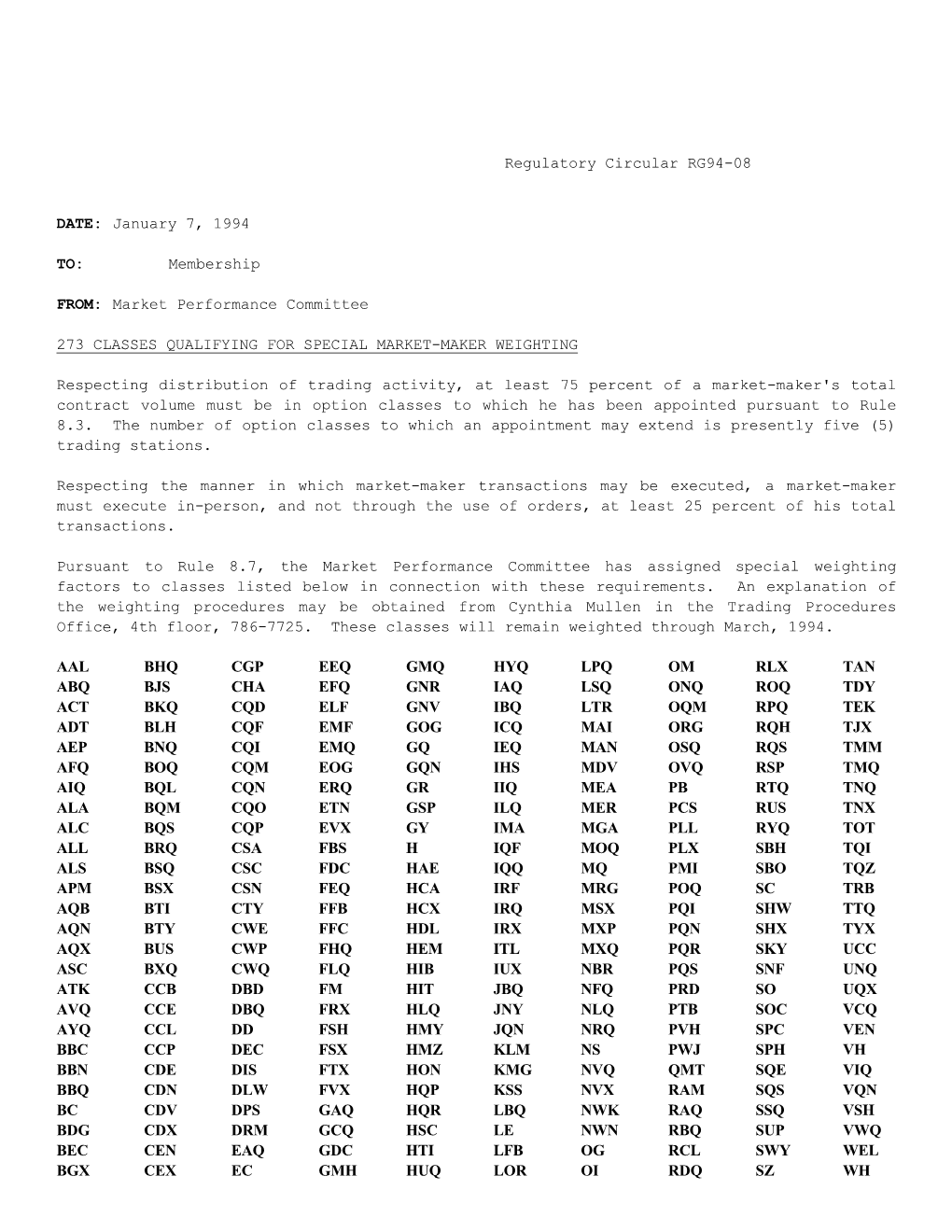 Regulatory Circular RG94-08 DATE