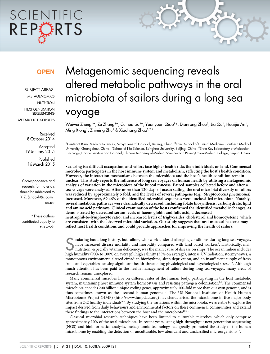 Metagenomic Sequencing Reveals Altered Metabolic Pathways in The