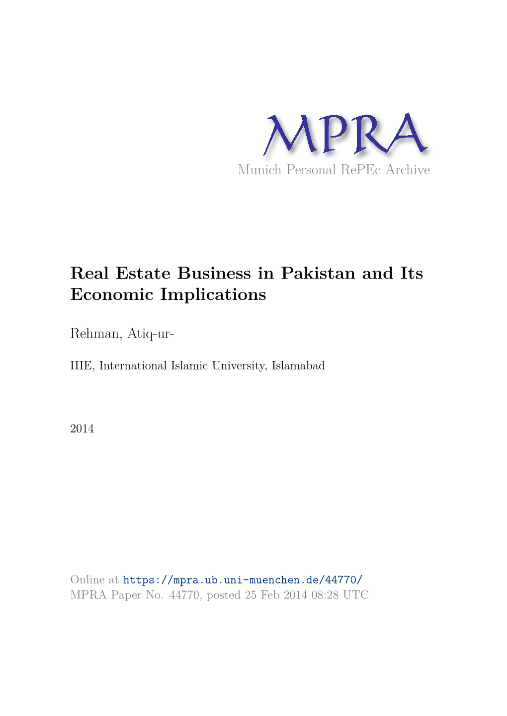 Real Estate Business in Pakistan and Its Economic Implications