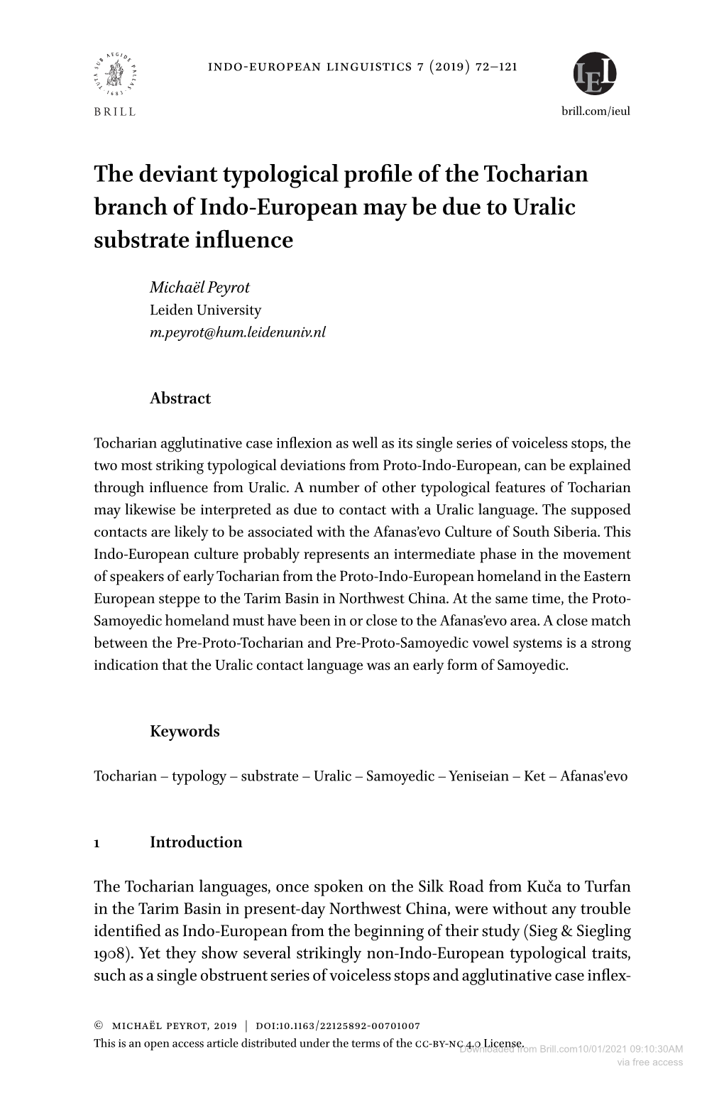 The Deviant Typological Profile of Thetocharian Branch of Indo-European May Be Due to Uralic Substrate Influence