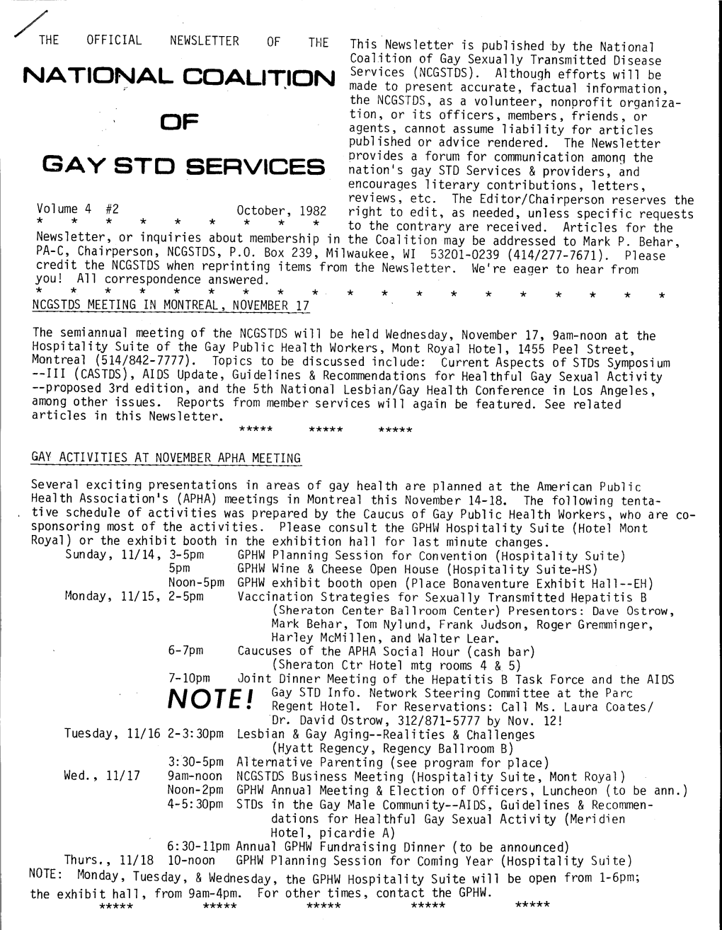 GAY STC SERVICES Nation's Gay STD Services &Providers, and Encourages Literary Contributions, Letters, Reviews, Etc