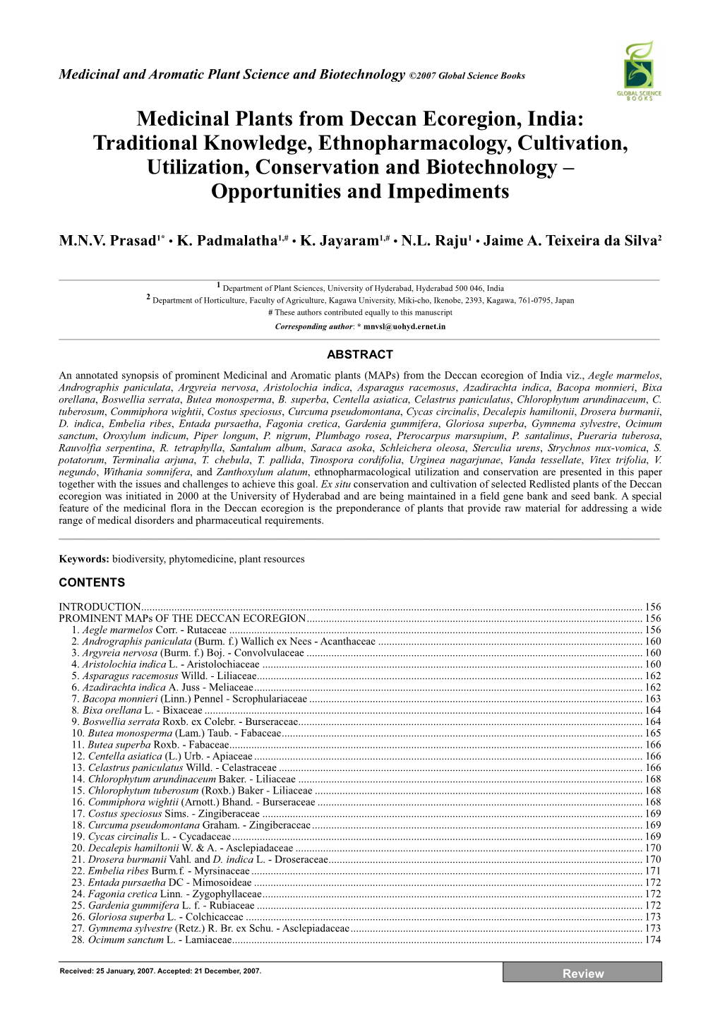 Medicinal Plants from Deccan Ecoregion, India