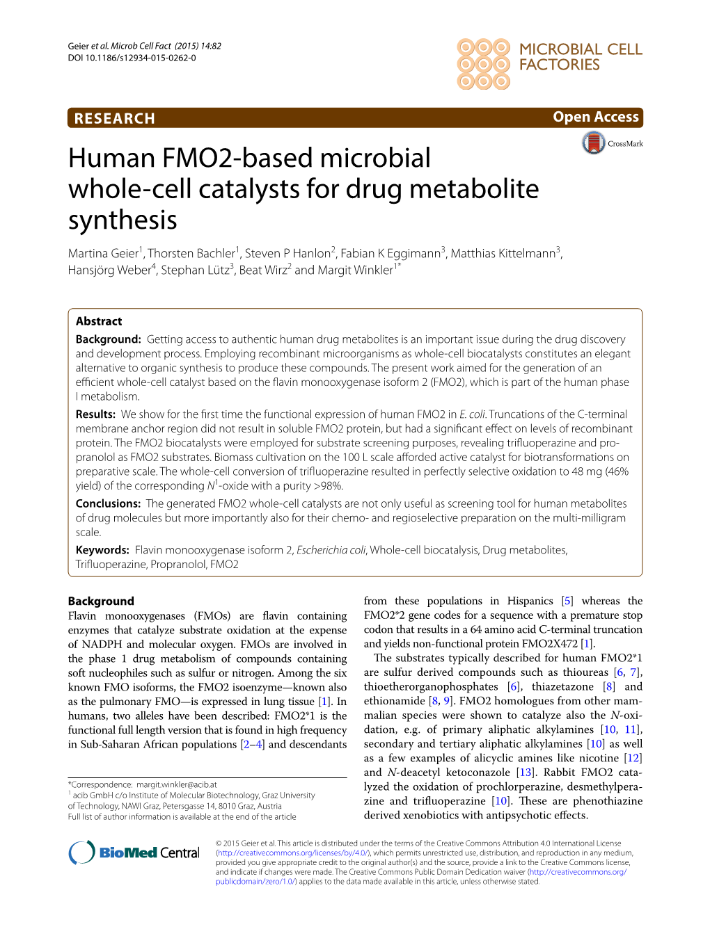Human FMO2-Based Microbial Whole-Cell Catalysts for Drug