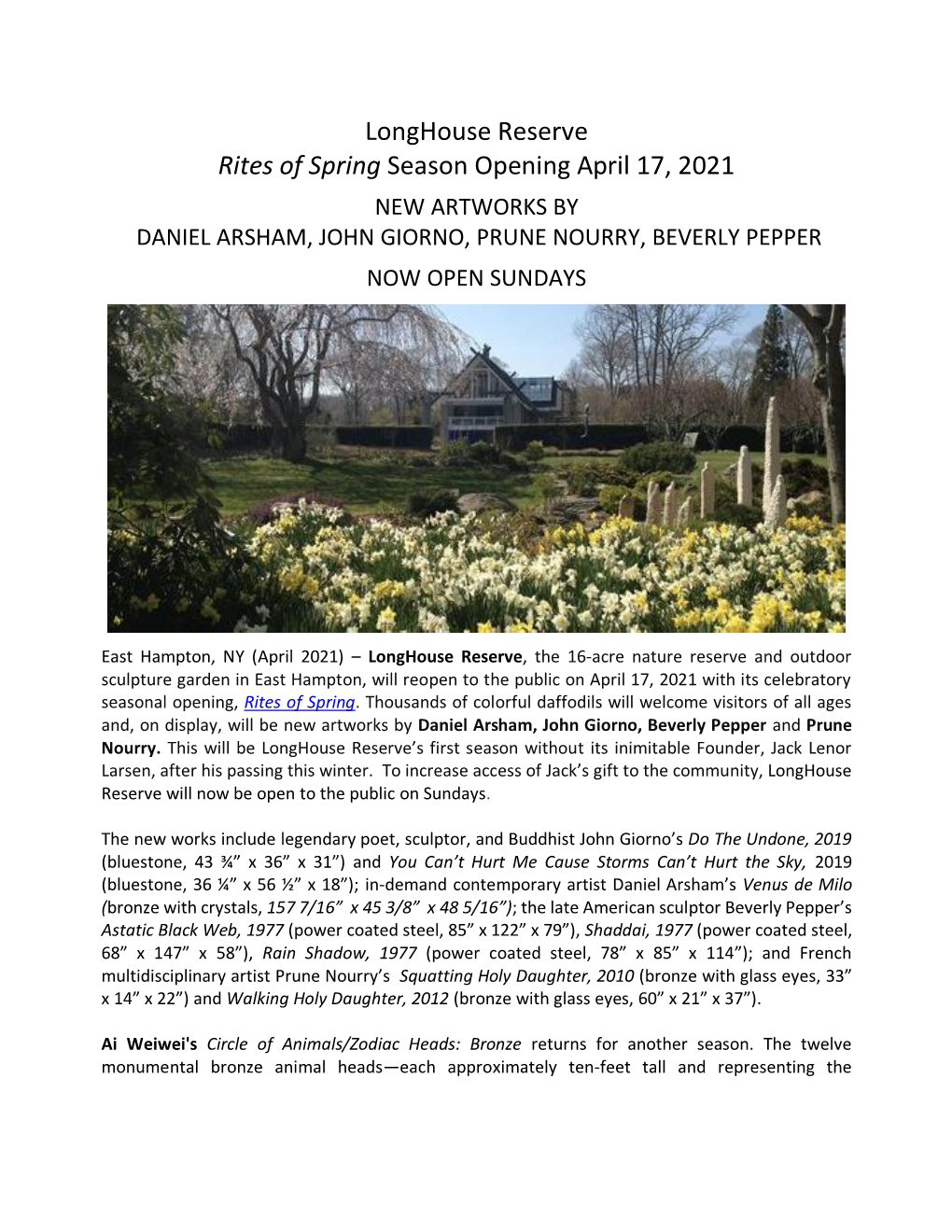Longhouse Reserve Rites of Spring Season Opening April 17, 2021