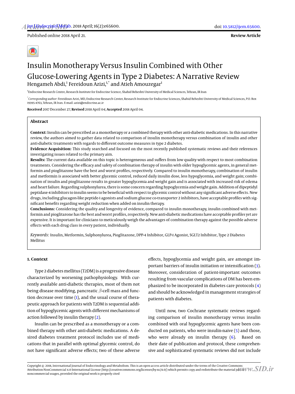 Insulin Monotherapy Versus Insulin Combined with Other Glucose