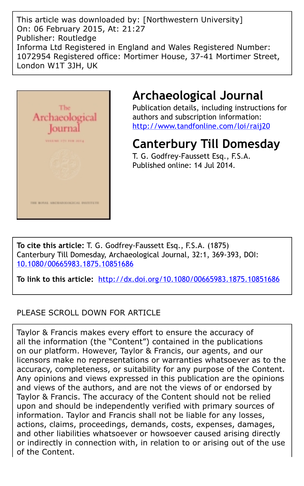 Archaeological Journal Canterbury Till Domesday