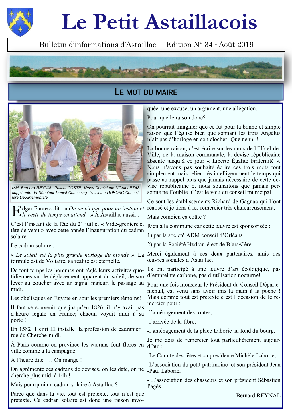Le Petit Astaillacois Bulletin D’Informations D’Astaillac – Edition N° 34 - Août 2019