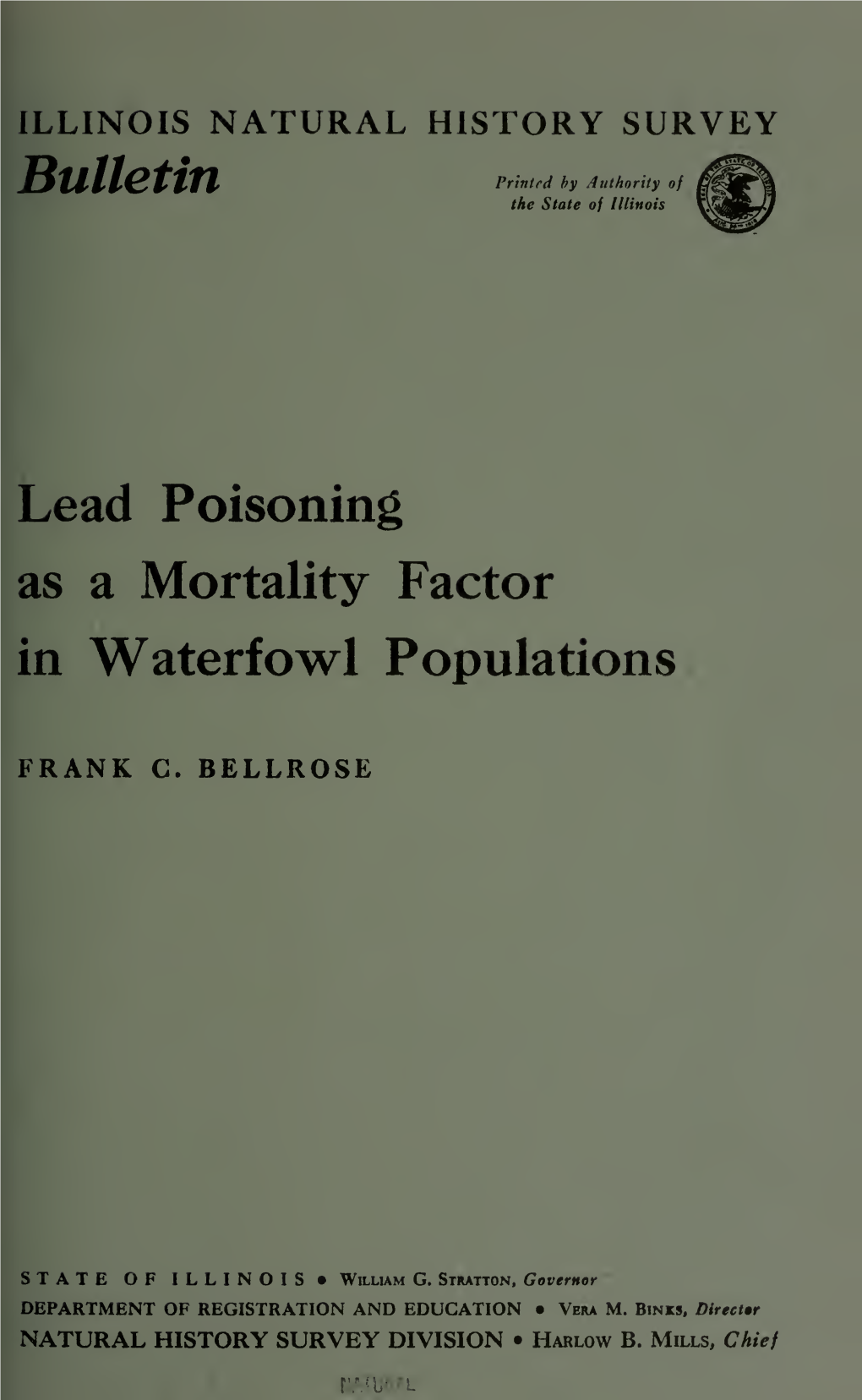 Lead Poisoning As a Mortality Factor in Waterfowl Populations