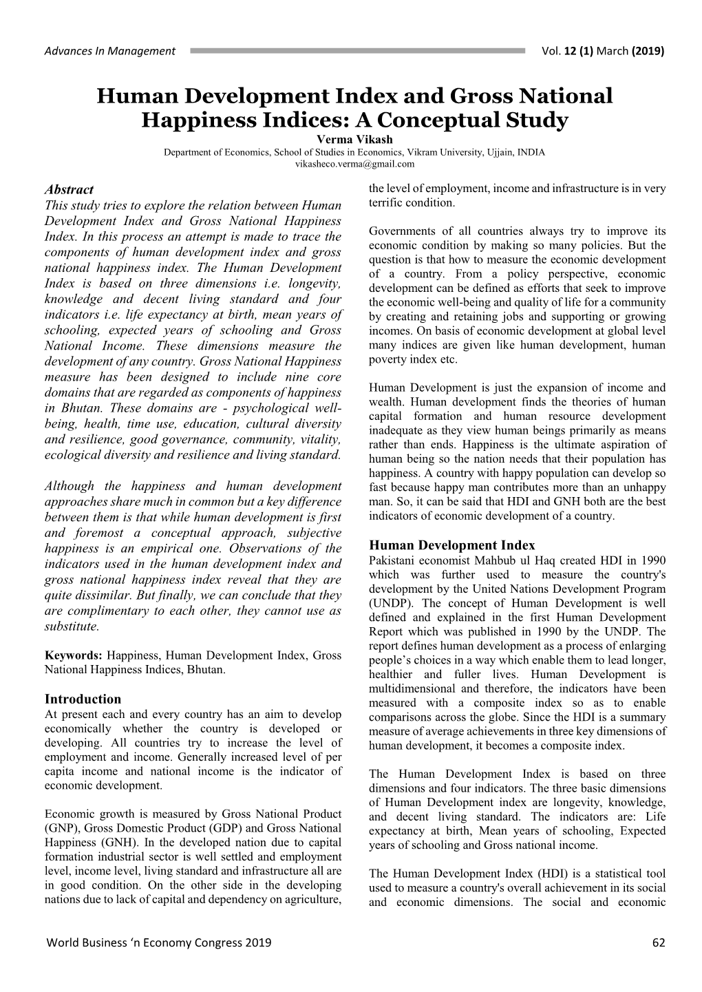 Human Development Index and Gross National Happiness Indices