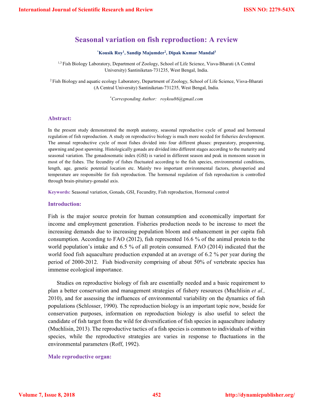 Seasonal Variation on Fish Reproduction: a Review