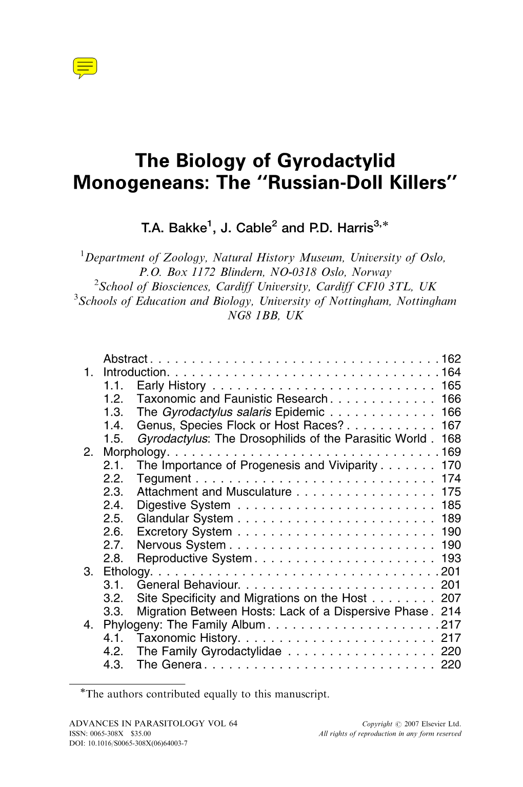 The Biology of Gyrodactylid Monogeneans: the ''Russian-Doll