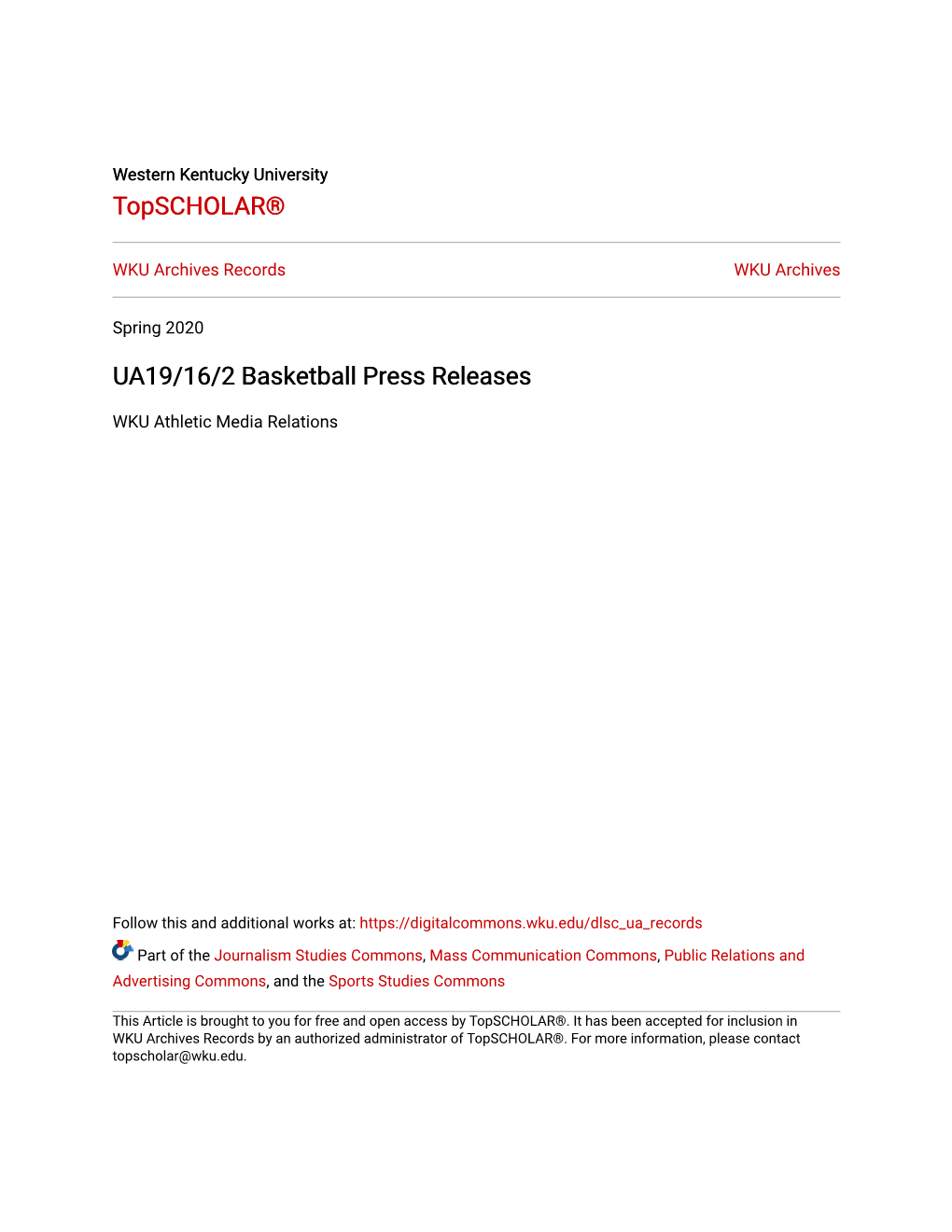 UA19/16/2 Basketball Press Releases