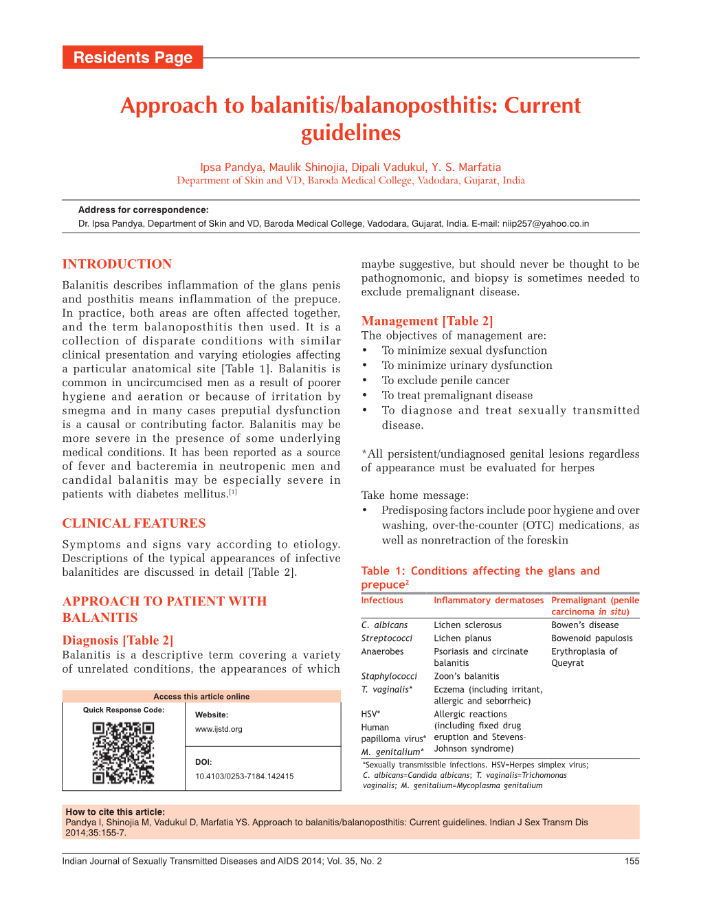 Approach to Balanitis/Balanoposthitis: Current Guidelines